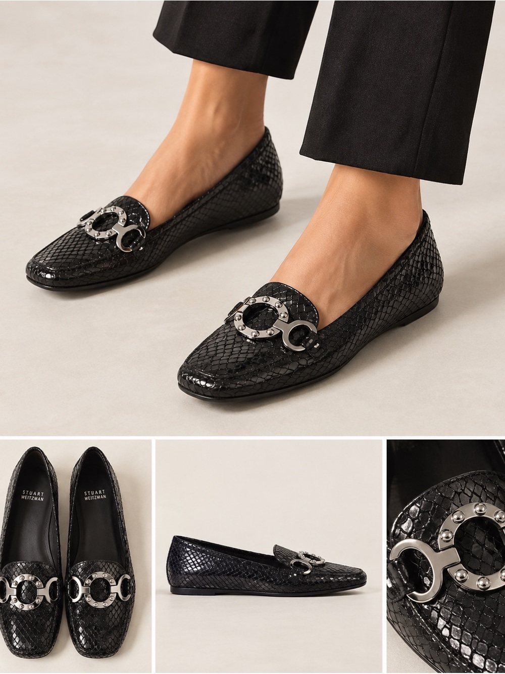 Stuart Weitzman Snakeskin-Embossed Leather Loafers